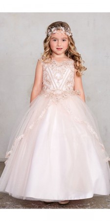 Tip Top 7028 Flower Girls Metallic Lace Dress