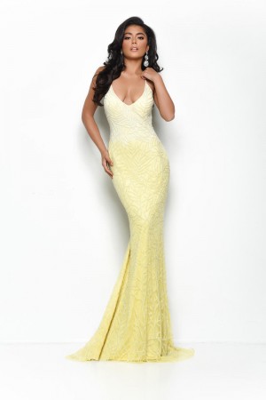 Size 4 Yellow Jasz Couture 7049 Beaded Pastel Prom Dress