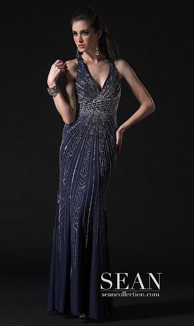 navy and silver dress