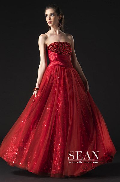 red sequin ball dress