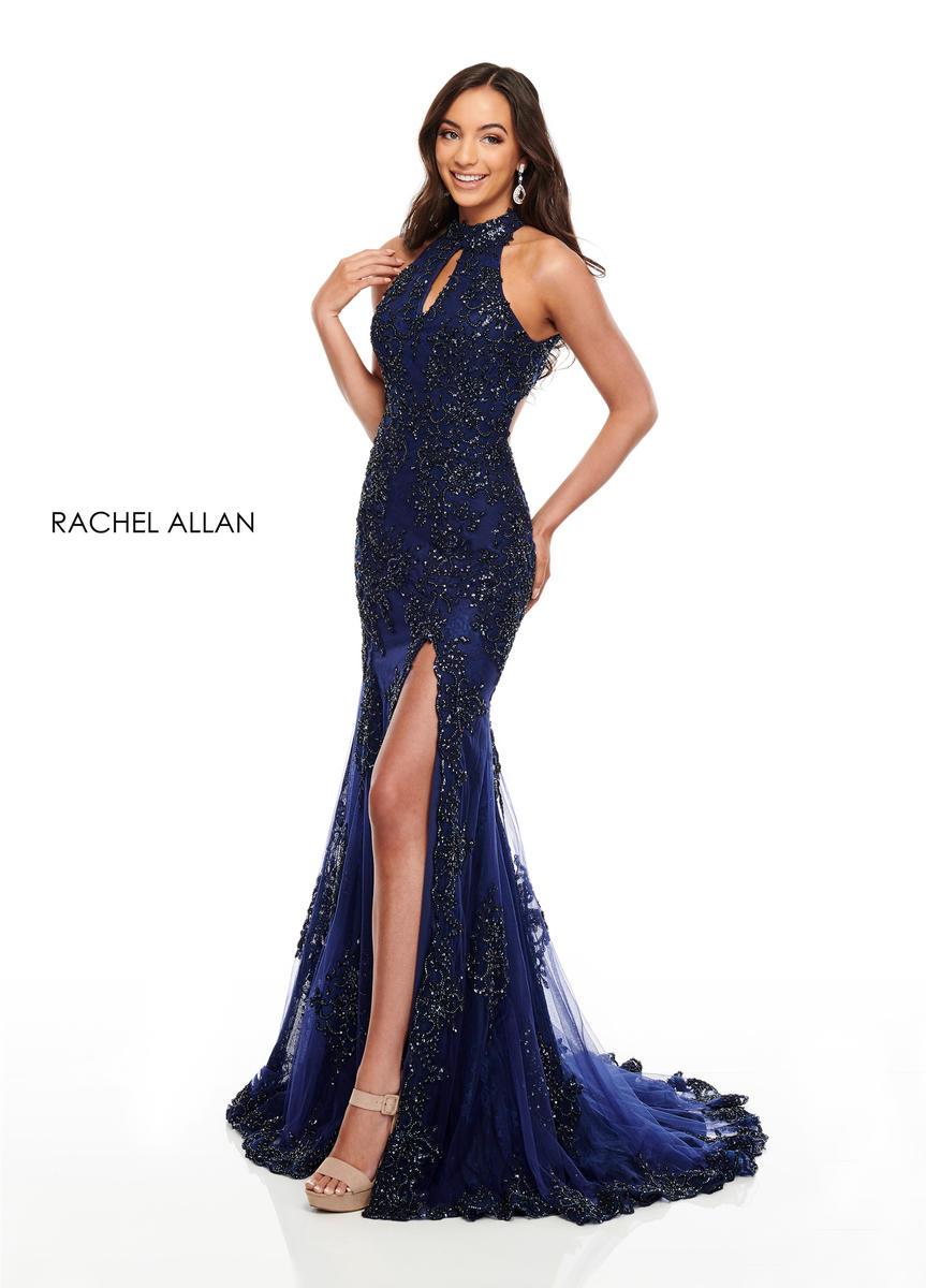 French Novelty: Rachel Allan 7090 Beaded Lace Choker Prom Dress
