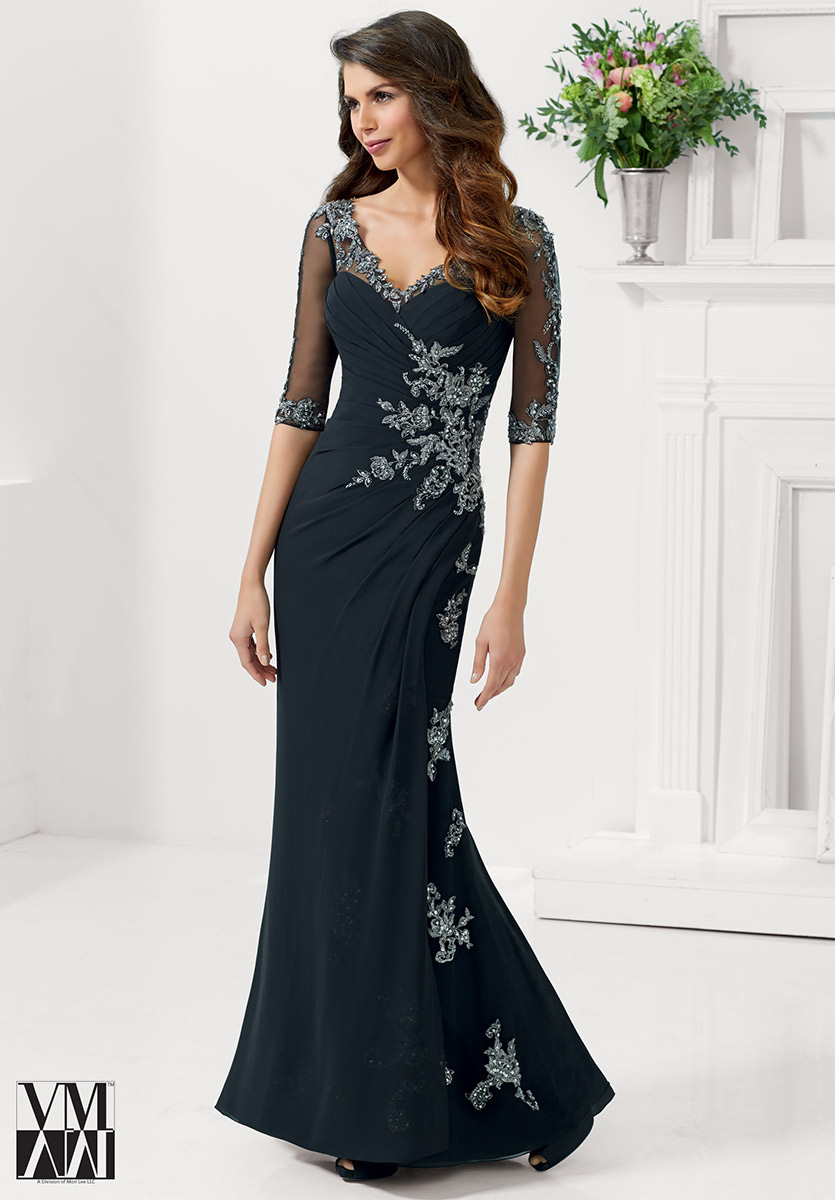 VM Collection 71106 Sheer Sleeve Formal Dress: French Novelty