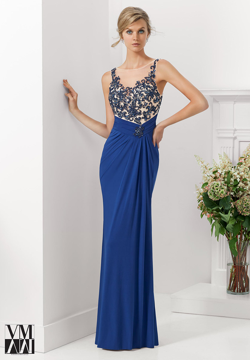 French Novelty VM Collection 71128 Beaded Jersey Formal Dress