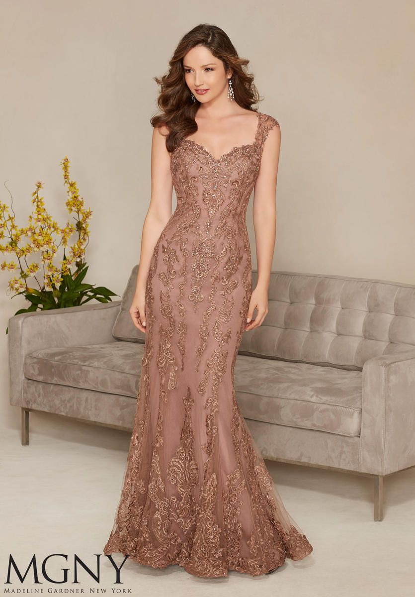 Size 12 Mocha MGNY by Mori Lee 71314 Embroidered Formal Gown: French ...
