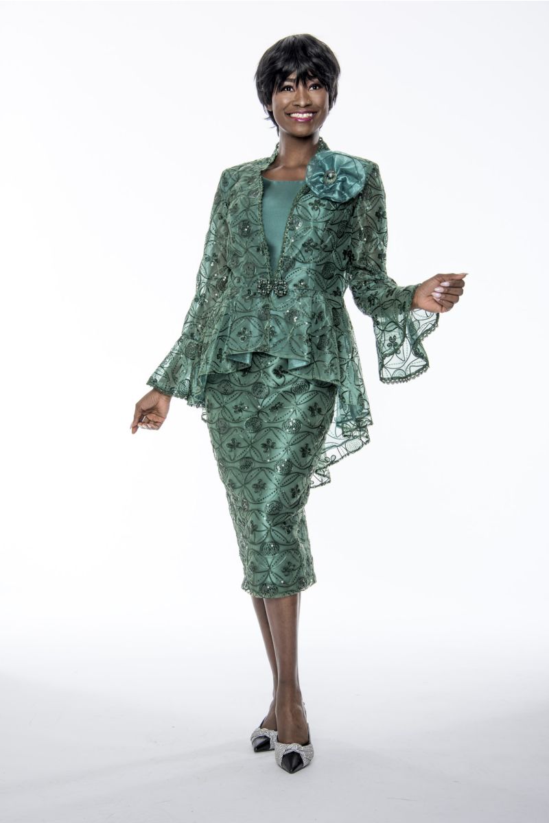 French Novelty: Terramina 7184 Feminine Lace Sequin Suit