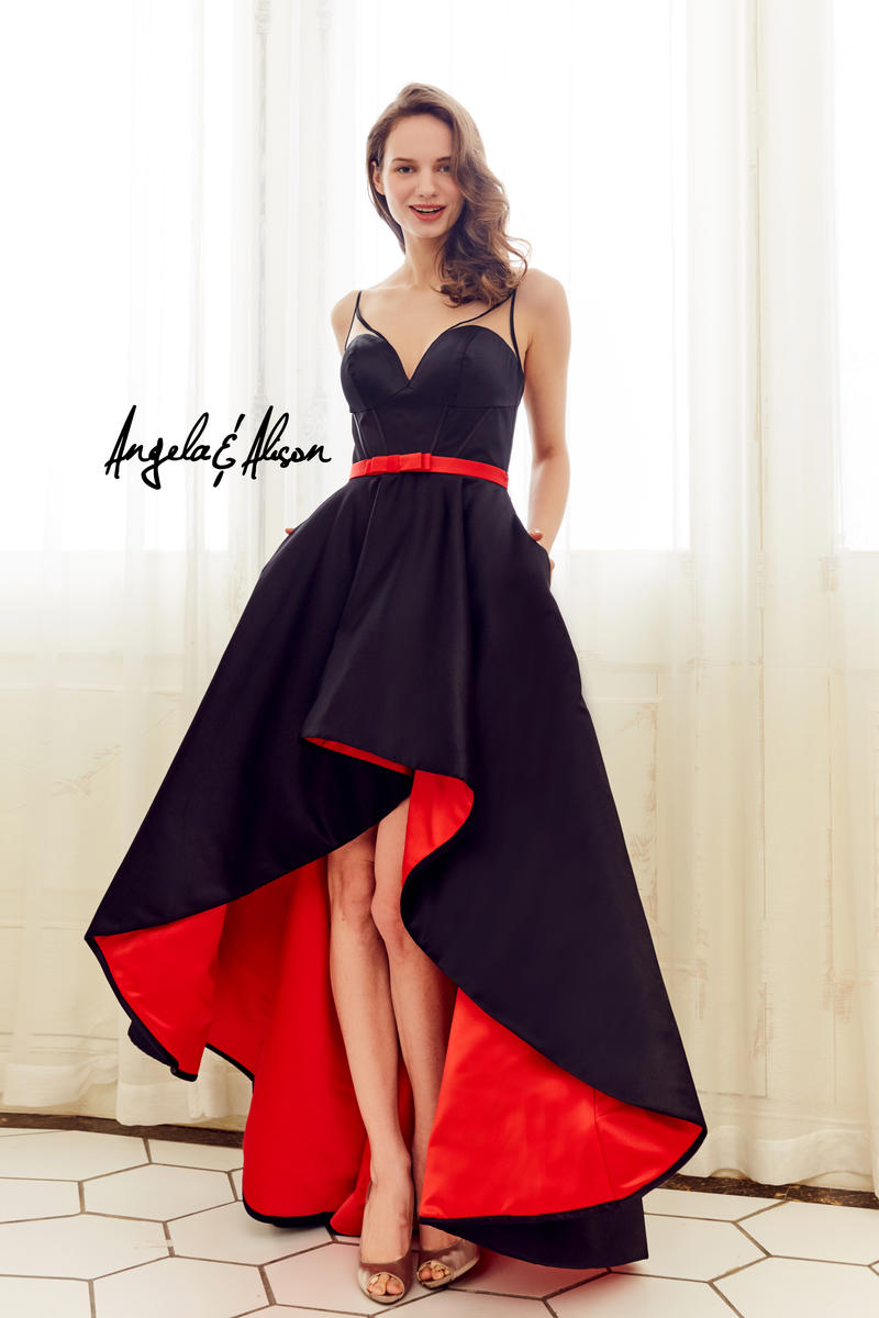 Angela and Alison 72058 High Low Contrast Lining Gown 