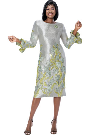 Terramina 7261 Floral Print Jacquard Church Dress