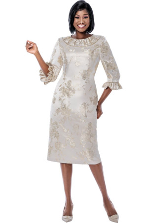 Terramina 7268 Gold Brocade Rose Print Dress