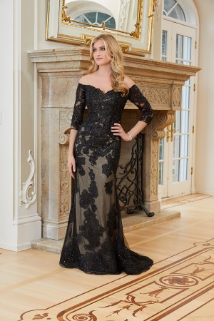 MGNY by Morilee 72726 Sheer Beaded Off Shoulder Gown