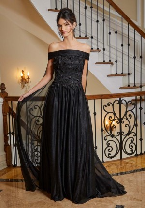 MGNY by Morilee 72833 Off Shoulder Shimmer Gown with Cape