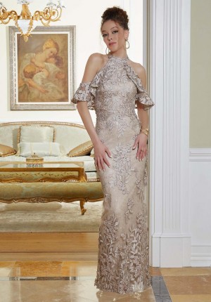 MGNY 72838 Romantic Lace High Cold Shoulder Gown