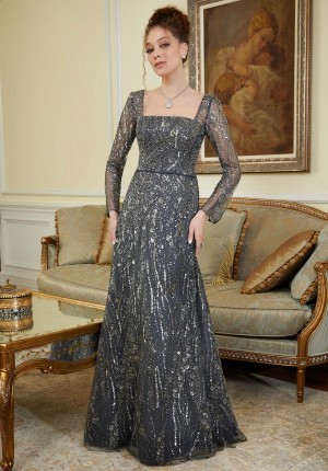 MGNY by Morilee 72843 Glittering Beaded Square Neck Gown