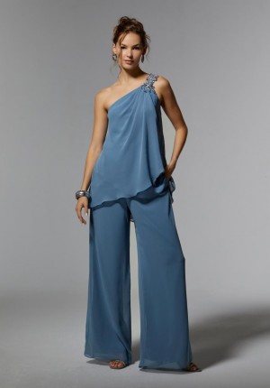 MGNY by Morilee 72912 One Shoulder Beaded Pantsuit