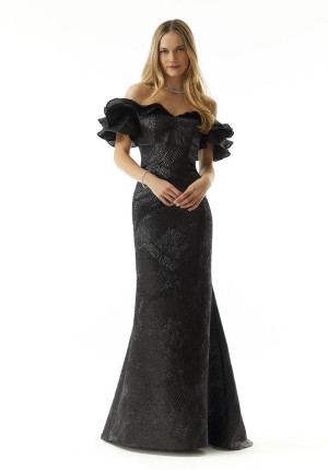 MGNY by Morilee 73013 Ruffe Off Shoulder Jacquard Gown