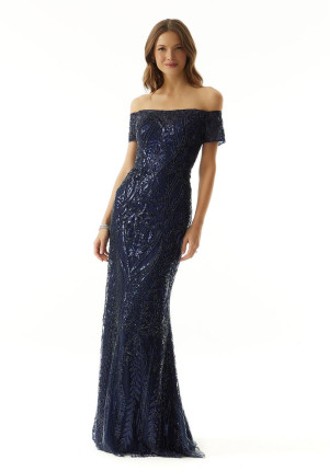 MGNY by Morilee 73014 Off Shoulder Intricate Sequin Gown