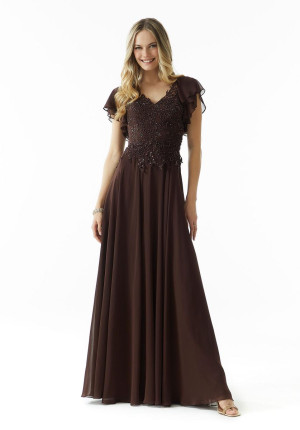 MGNY by Morilee 73016 Flutter Sleeve Sheer Back Gown