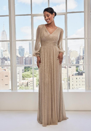 MGNY by Morilee 73111 Long Sleeve Metallic Knit Gown