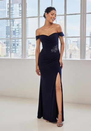 MGNY by Morilee 73134 Off Shoulder Draped MOB Gown