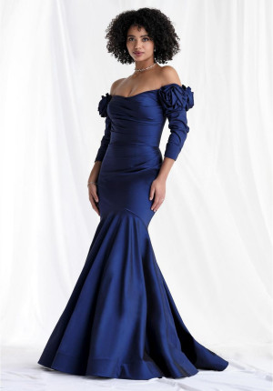 MGNY by Morilee 73151 Off Shoulder Rosette Evening Gown