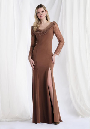 MGNY by Morilee 73156 Draped Beaded Cowl Evening Gown