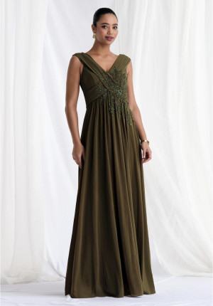 MGNY by Morilee 73161 Draped V Neck Evening Gown