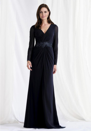 MGNY by Morilee 73175 Draped Beaded Waist Evening Gown