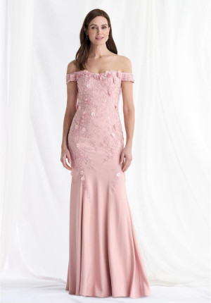 MGNY by Morilee 73184 Off Shoulder Beaded Floral Gown