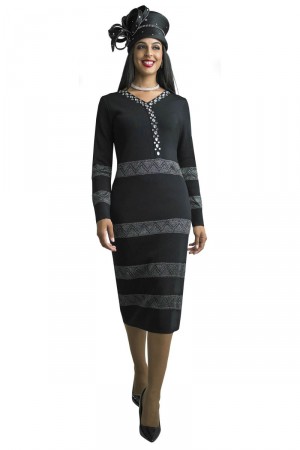Size L Black Lily and Taylor 738 Sophisticated Knit Church Dress