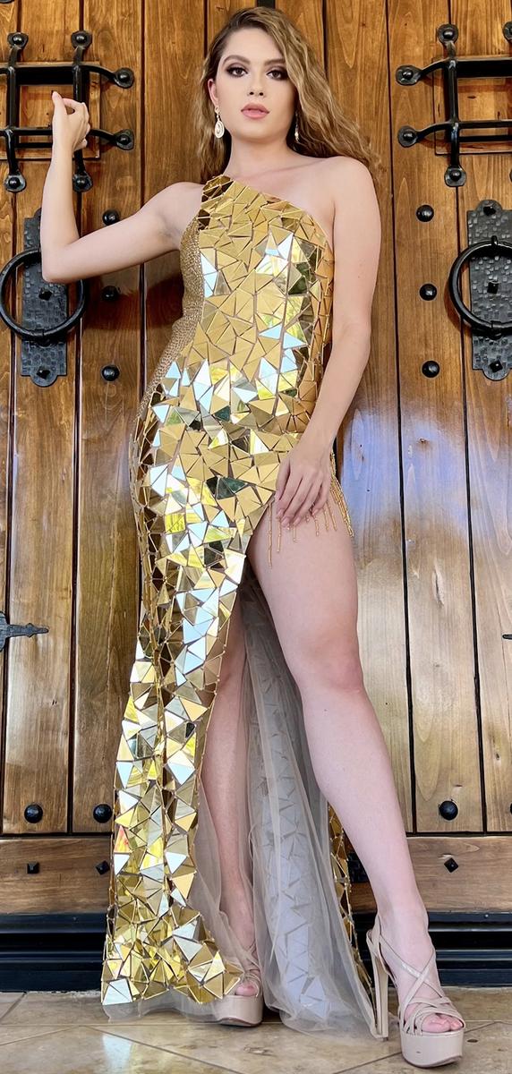 French Novelty: Jasz Couture 7401 Metallic Mirror Prom Dress