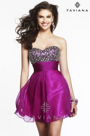 Faviana 7423 Beaded Chiffon Short Dress