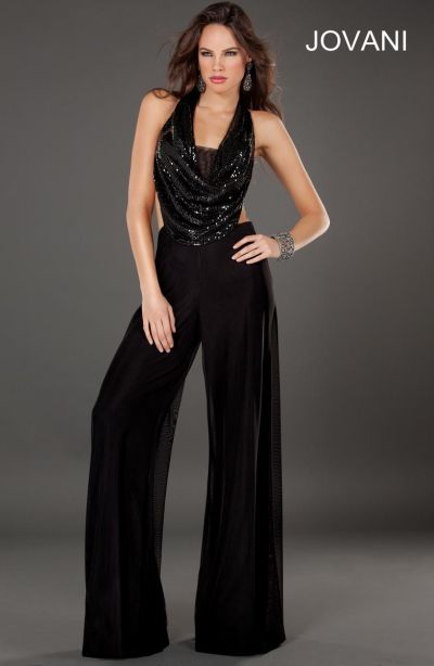 French Novelty Jovani 74255 Sexy Cowl Neck Formal Pant Suit