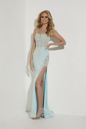 Jasz Couture 7454 Shimmering Sheer Lace Prom Dress