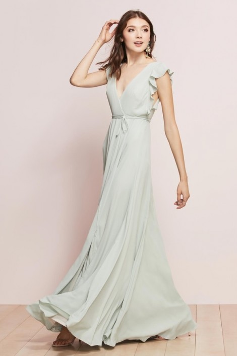 flutter sleeve georgette wrap bridesmaid dress