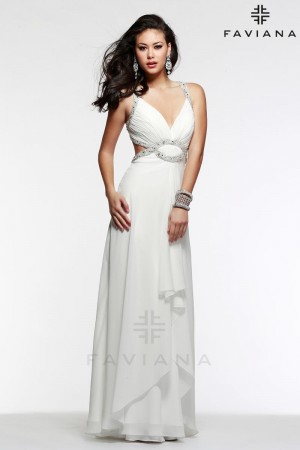 Faviana 7517 V Neck Cut Out Chiffon Gown