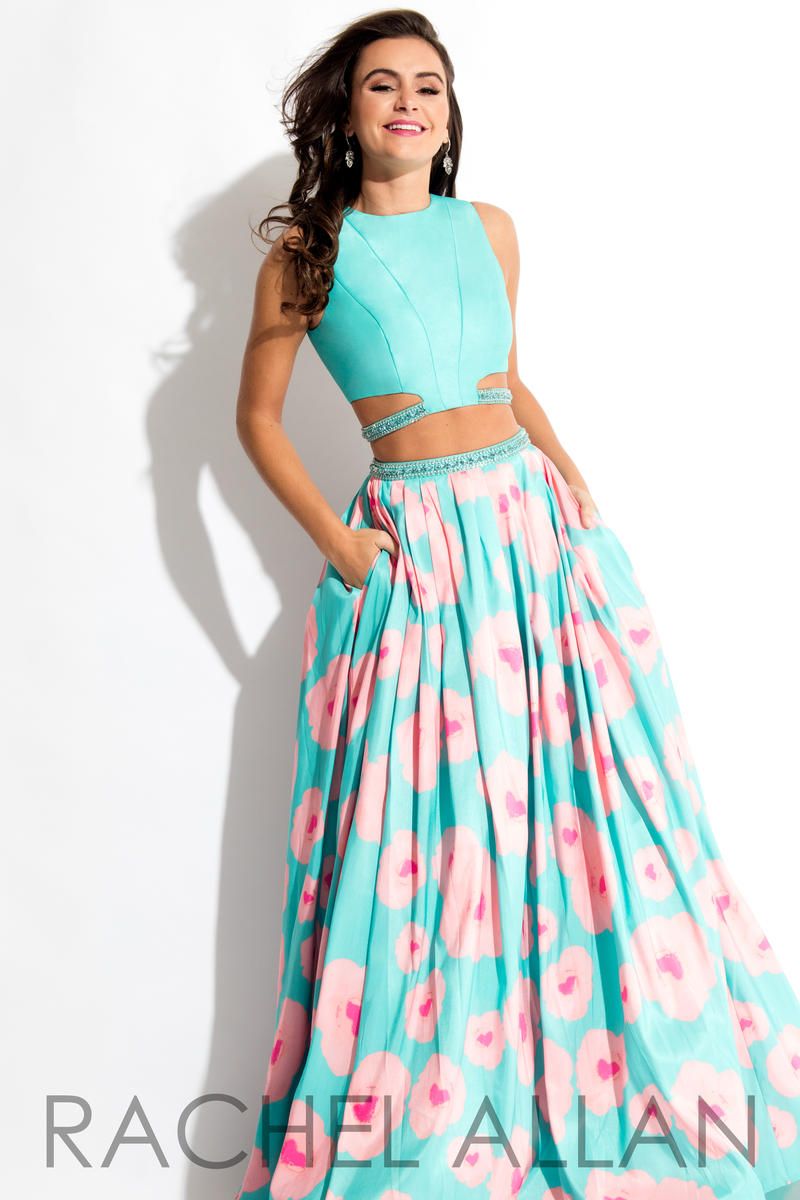 French Novelty Rachel Allan 7536 Floral Print 2pc Prom Gown French Novelty Rachel Allan 7536 Floral Print 2pc Prom Gown