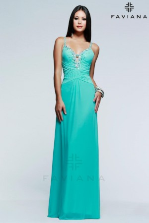 Faviana 7555 Shirred Waist Evening Dress