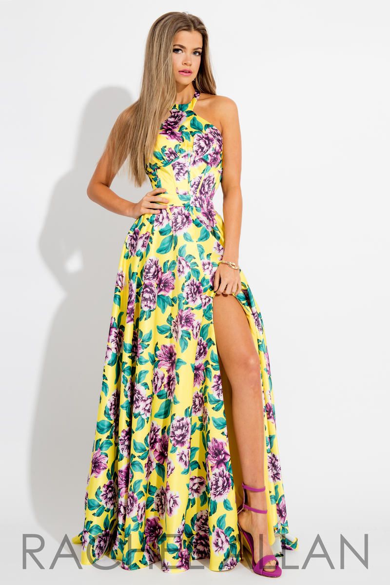 French Novelty Rachel Allan 7572 Floral Print Satin Prom Gown French Novelty Rachel Allan 7572 Floral Print Satin Prom Gown
