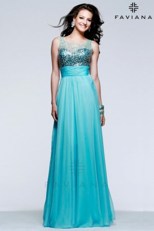 Faviana 7593 Beaded Chiffon Evening Dress