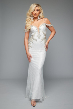 Jasz Couture 7603 Off Shoulder Beaded Gown