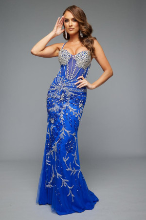 Jasz Couture 7610 Beautiful Beaded Sheer Corset Gown