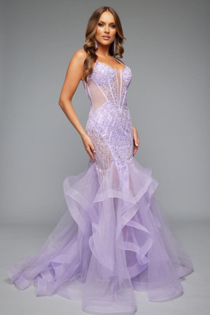Jasz Couture 7612 Sheer Ruffle Mermaid Prom Dress