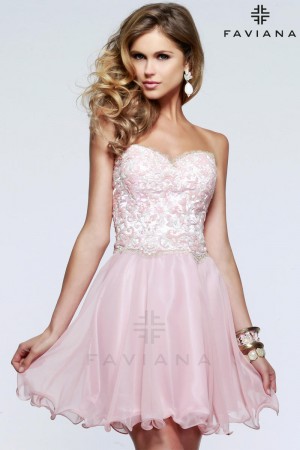 Faviana 7620 Sequin Chiffon Short Dress