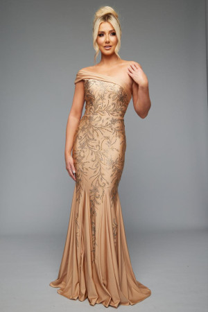 Jasz Couture 7621 One Shoulder Beaded Prom Dress