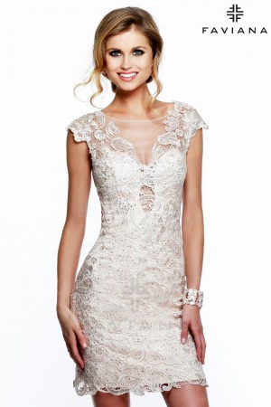 Faviana 7622 Short Lace Illusion Dress