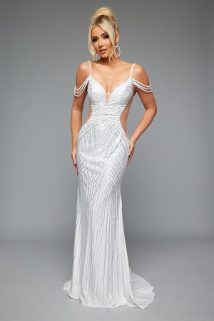 Jasz Couture 7642 Sheer Sides Beaded Prom Dress