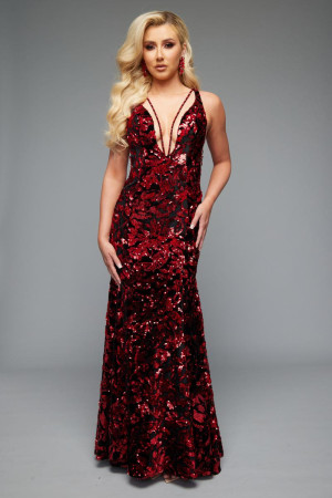 Jasz Couture 7678 Plunging Neck Beaded Prom Dress