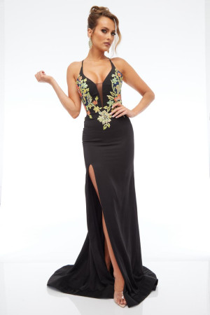 Jasz Couture 7680 Floral Lace Up Back Prom Dress