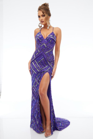 Jasz Couture 7698 Geometric Beaded Prom Dress