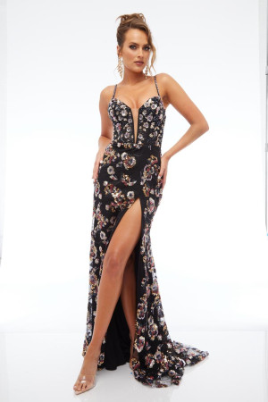 Jasz Couture 7701 Floral Beaded Prom Dress
