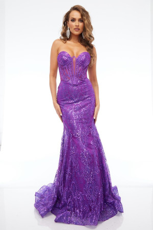 Jasz Couture 7707 Shimmering Sheer Beaded Prom Dress